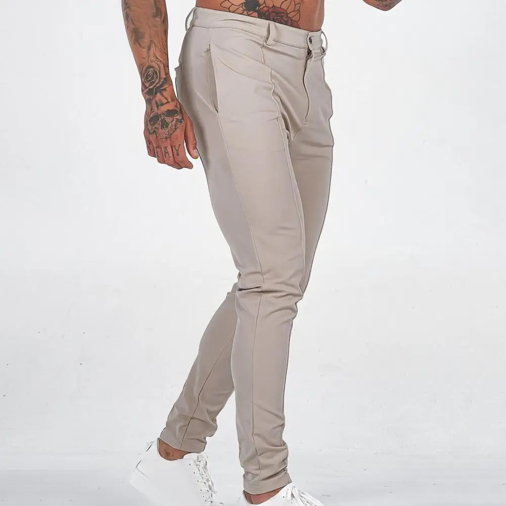 Casual pants formal trousers Adjustable Waist Pants Men's Slim Fit Solid Color Business Trousers with Breathable Mid Waist Ankle Length Soft for Comfortable