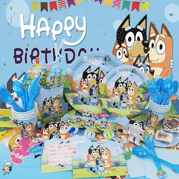 Nouveau Bluey décoration de fête d'anniversaire ballons en Latex Bingo ballon en Film d'aluminium vaisselle jetable fournitures d'événements pour enfants toile de fond 1