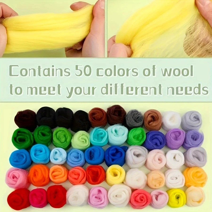 Needle Felting Kit 228PCS Set Wool Roving 50 Colors Felt Tools Storage Bag Needle Felting Starter Kit for DIY Craft wool felting kit needle felt kit