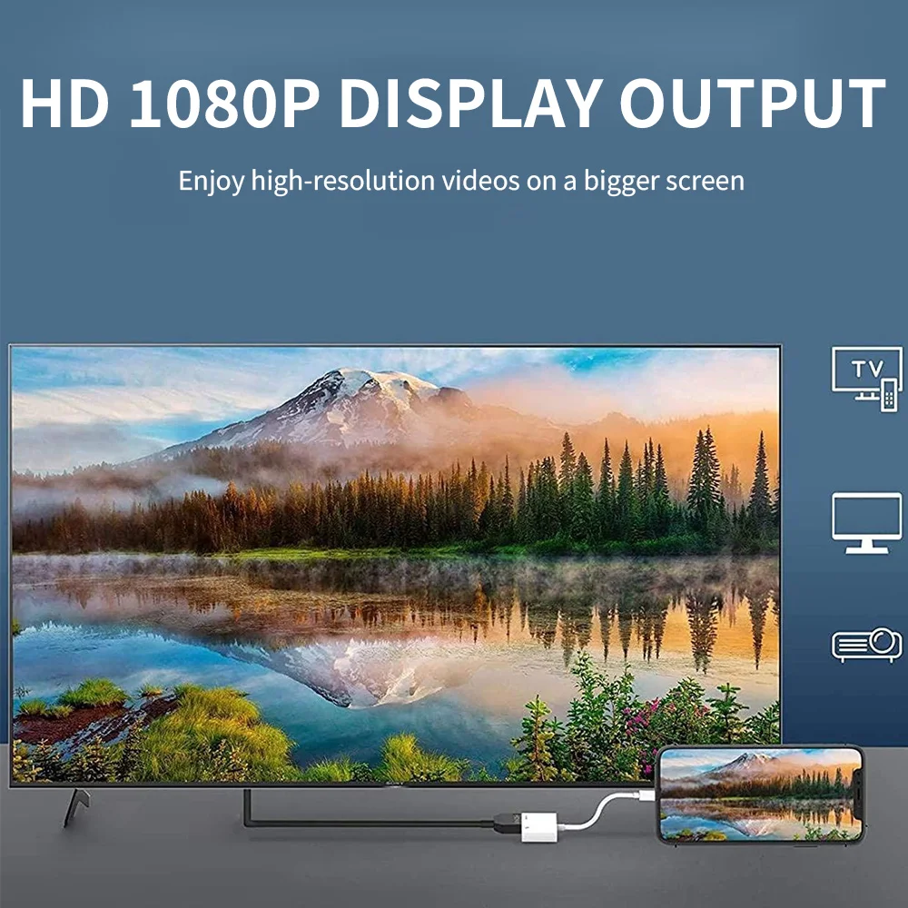 라이트닝-HDMI 어댑터, 전원 필요 없음, 1080P 비디오 동기화 스크린 컨버터, 아이폰 14 13 12 11용 라이트닝 충전 포트 포함