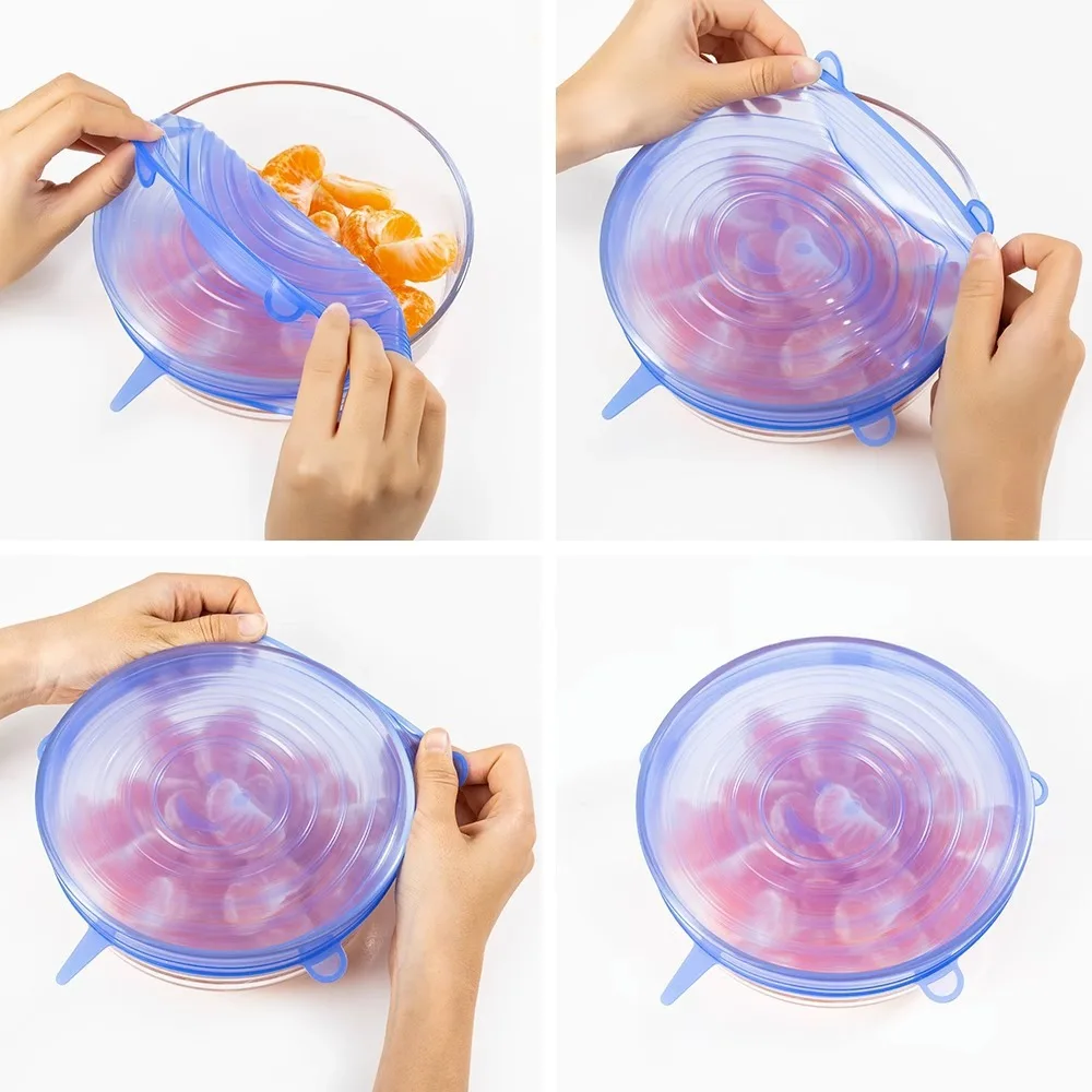 Silicone Stretch Lids Silicone Kitchen Utensils 6pcs Reusable For Food Bowls Multifunctional Fruit And Vegetable Fresh-Keeping Cover
