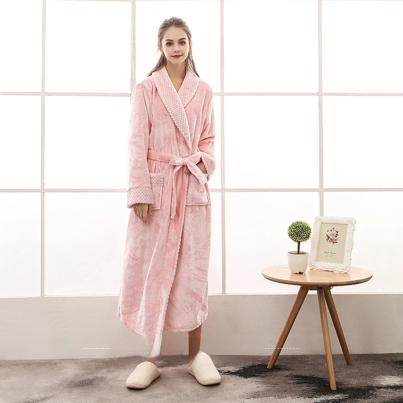 Autumn Winter Long Padded Flannel Robe Men and Women Plus Size Robe Sleep Top Pajamas Set Fashion Home Wear Bathrobe Yukata New