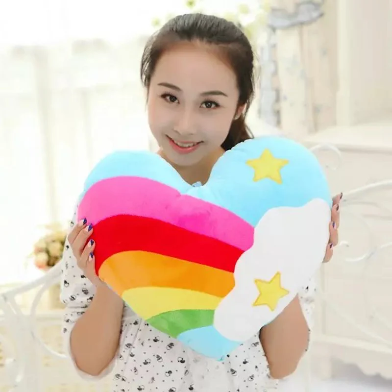 40*35cm 1 Pair Cuddly Heart Shaped Rainbow Pillow Star Heart Emboridery Plush Throw Pillow Sofa Chair Decor Friends Gift 2