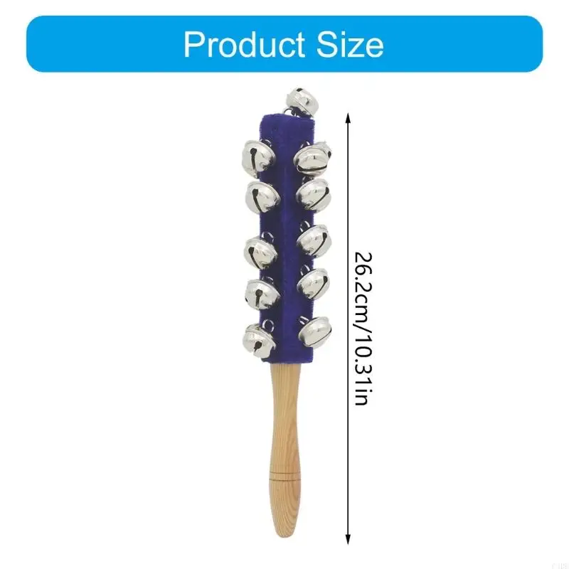C4DE 2Pcs Christmas Hand Bells Musical Percussion Hand Sleigh Bells Wood Handle Stick Shaker 21 Percussion Instrument