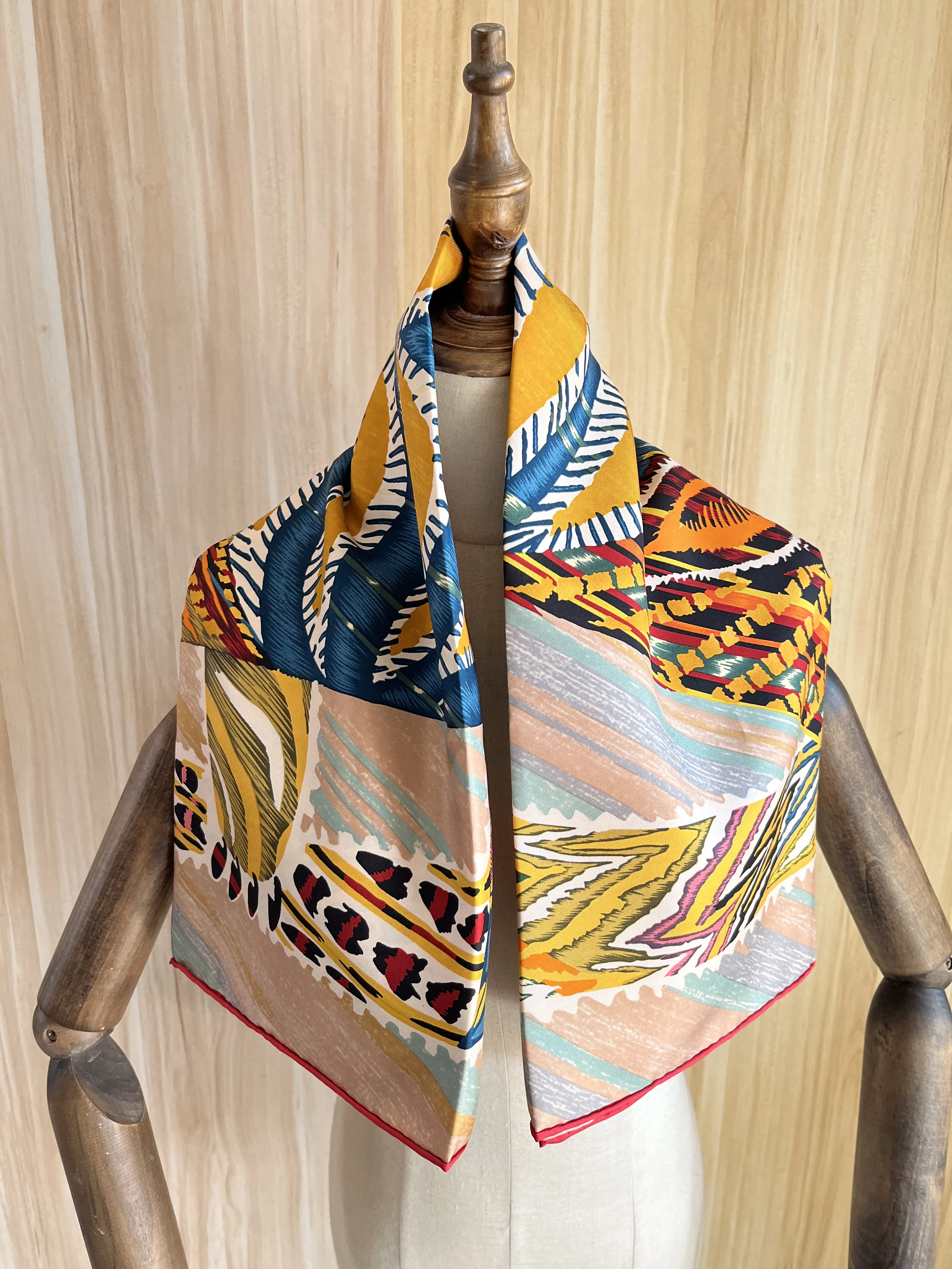 

2023 new arrival winter spring classic orange 100% real silk scarf twill hand made roll 90*90 cm shawl wrap for women lady