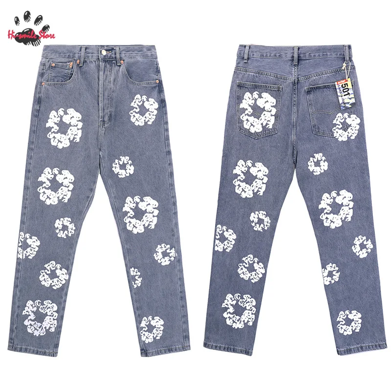 2024 Fashion Classic Jeans Pants Men Woman Top Quality Streetwear Casual Kapok Trousers Washed Blue Black