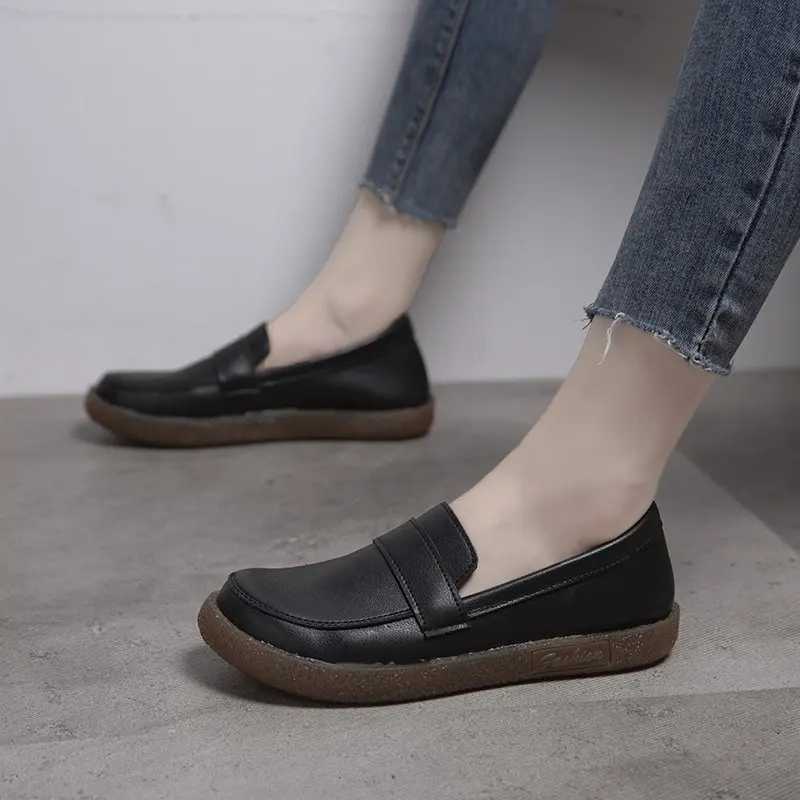 Spring Autumn Women Flat Shoes Woman Loafers Soft Casual Slip on Shoes Genuine Leather Footwear Lightweight Mother Flat Shoes