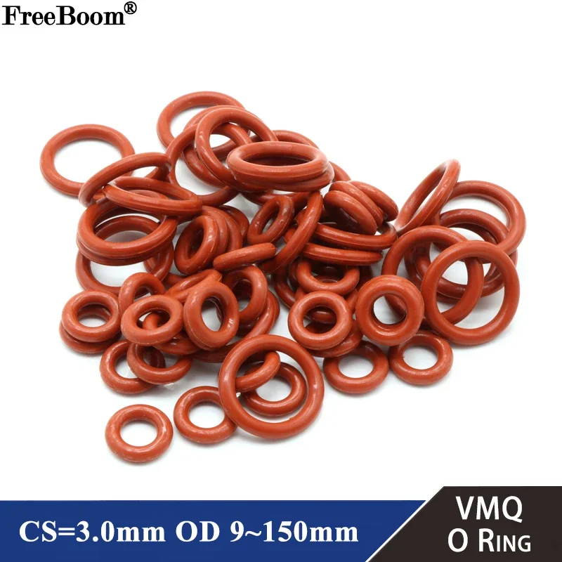 Rubber O Rings Rubber Washers Silicone O Rings 10Pcs Food Grade VMQ O Ring Gasket CS 3mm OD 9 ~ 150mm Waterproof Washer Round O Shape Rubber Silicone Ring Red
