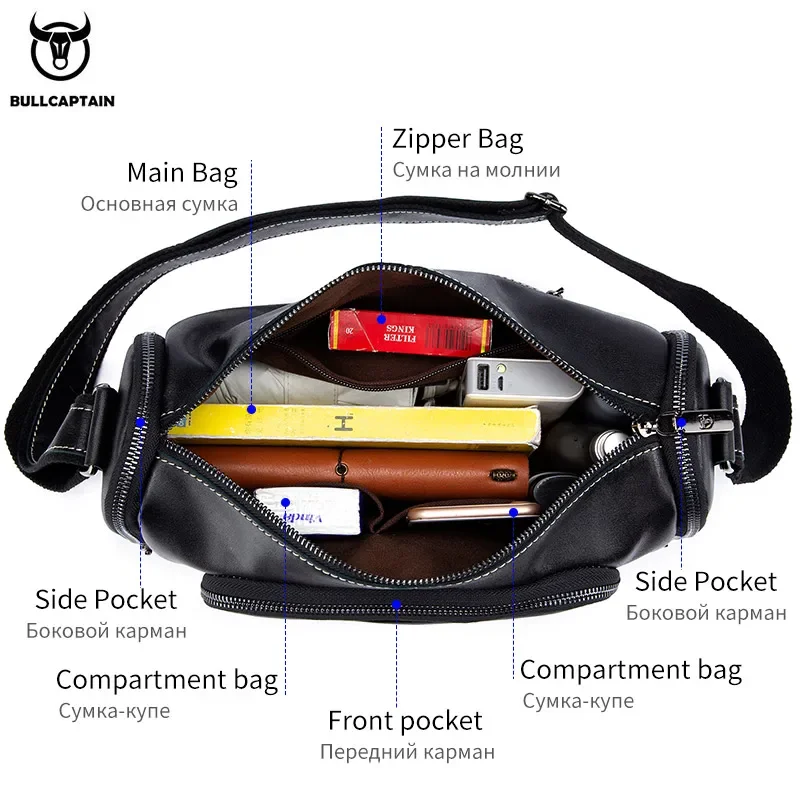 BULLCAPTAIN Leather Men's Sports Bag Fitness Shoulder Bag Retro Handbag Travel Large Capacity Laptop Cross Section 01 Mens Leather Bag