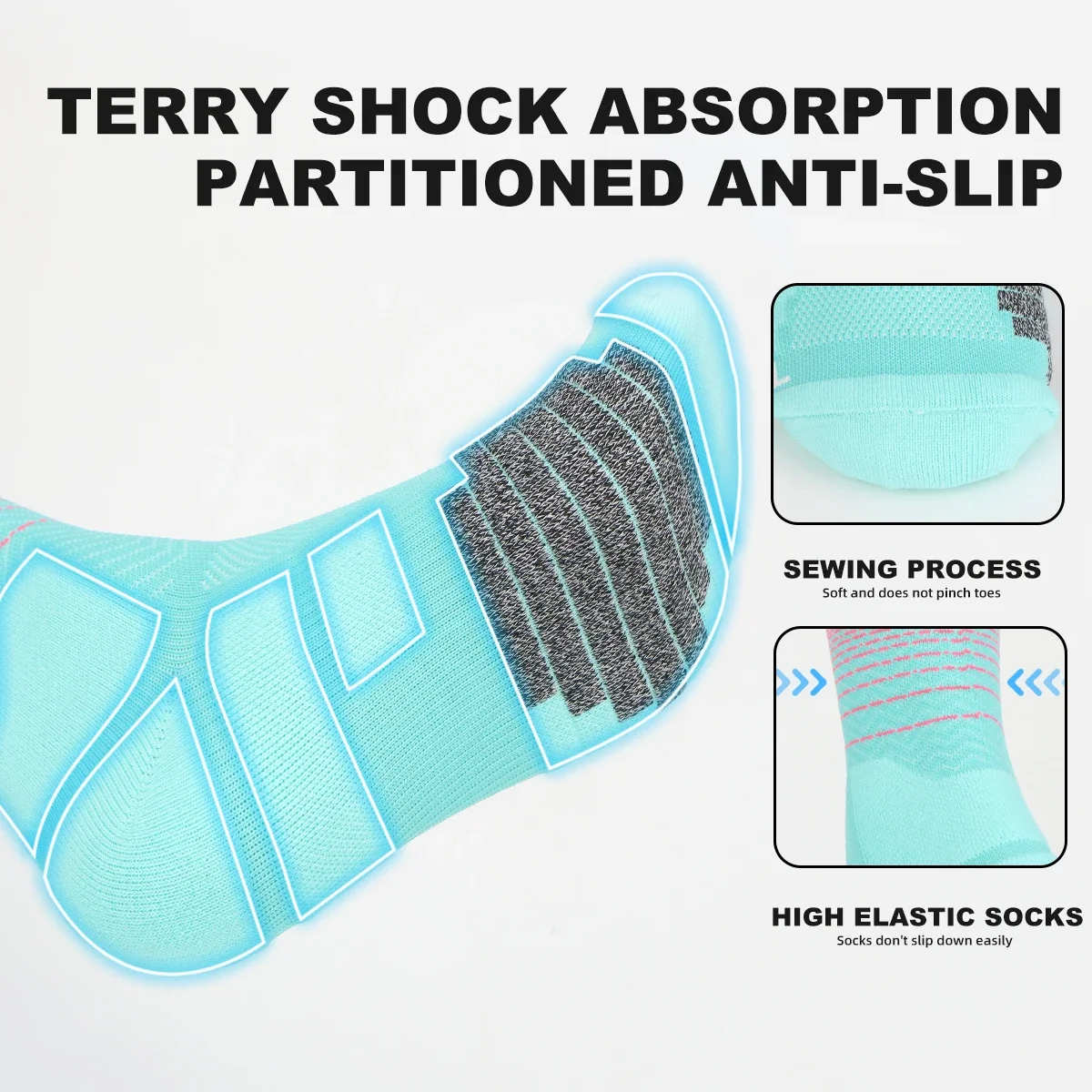 WRELS Socks Athletic Cushion Moisture Wicking Sports Socks Thicke Towel Bottom Sweat Absorbing Hiking Basketball Running