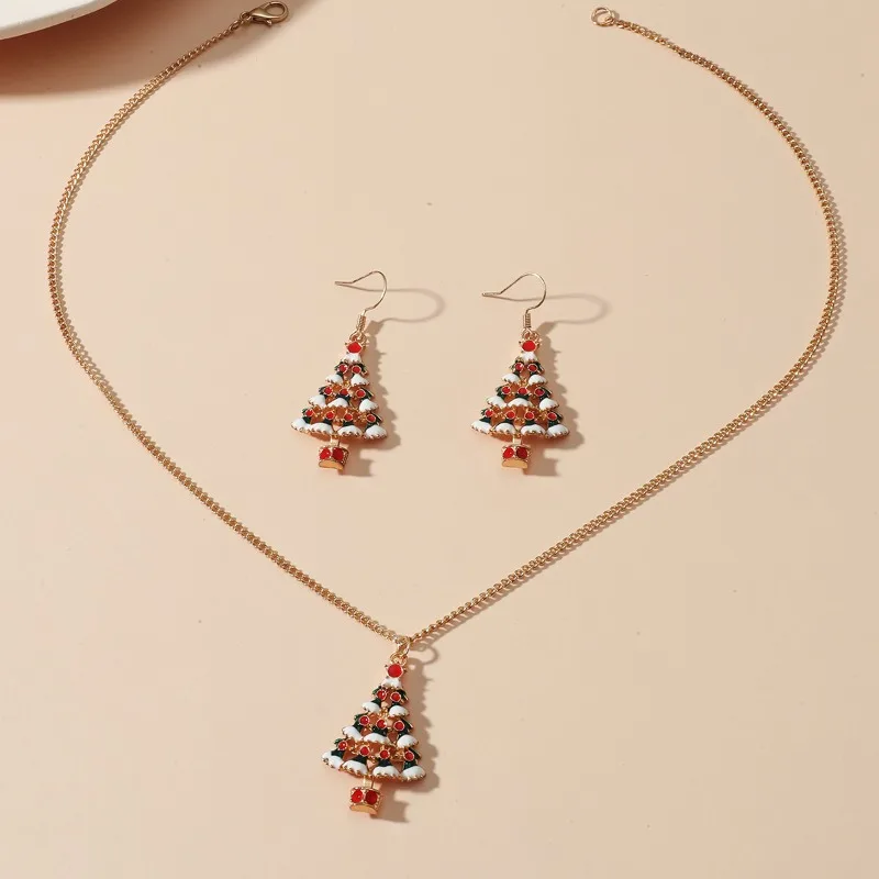 Christmas Necklace Earrings for Women Exquisite Reindeer Santa Claus Snowman Snowflake Pendant Jewelry Set Party Jewelry Gifts