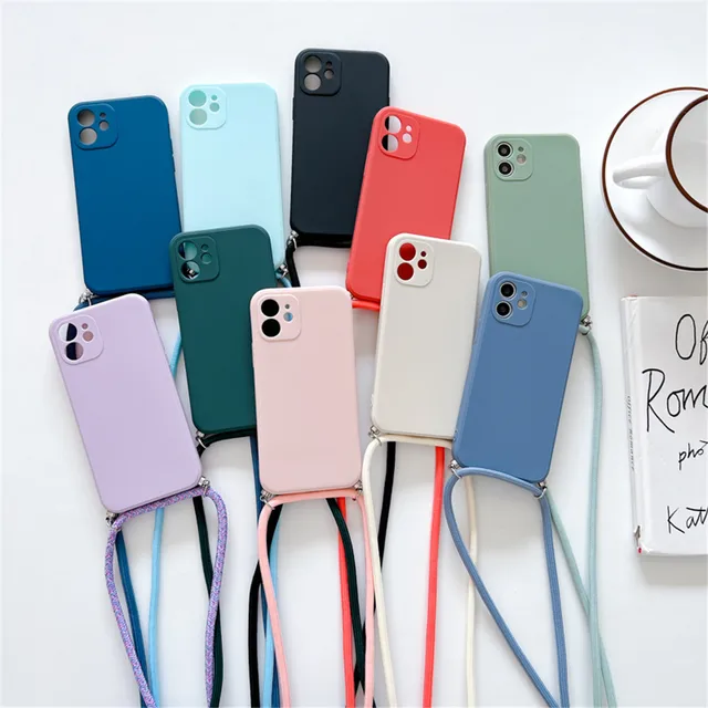 Funda cuadrada de silicona para Xiaomi Mi, funda con correa de cordón para Xiaomi Mi 12 12X 11T POCO X4 Pro Redmi 10A 10C