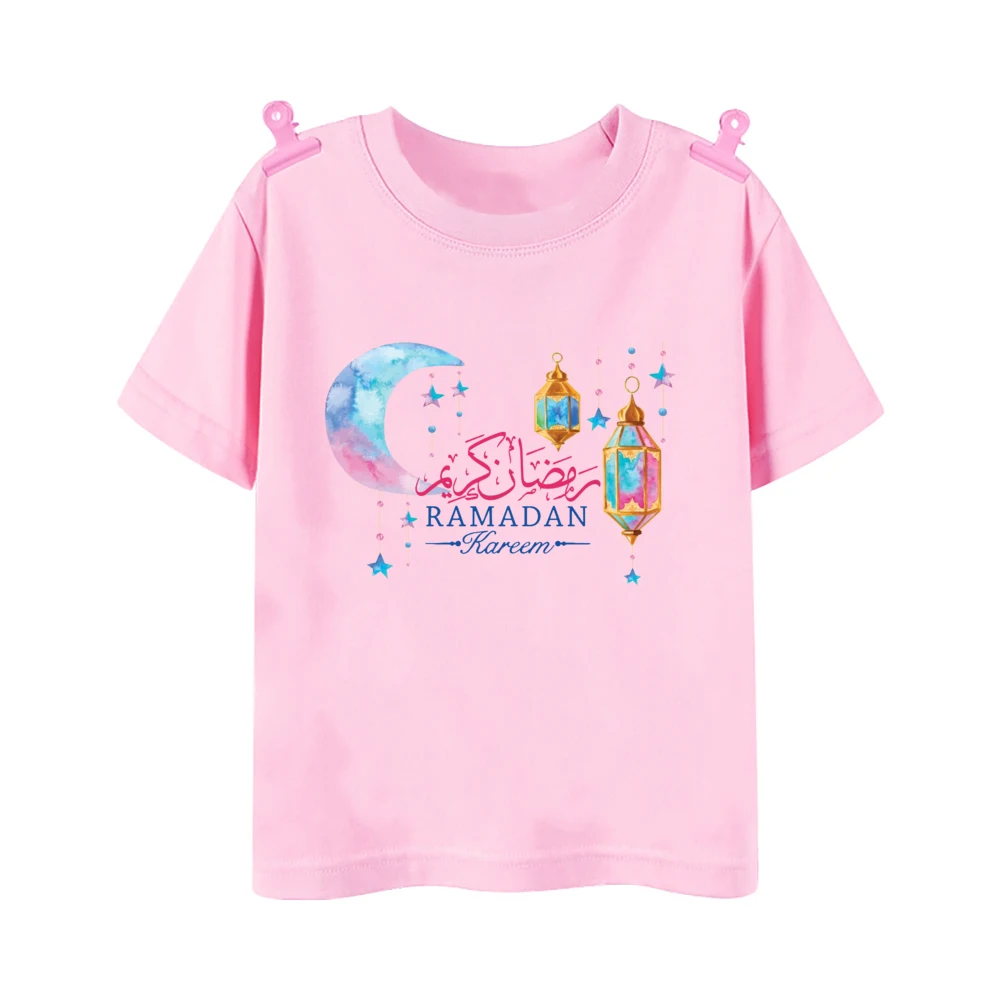 Ramadan Kareem Moon Sater Printed Kids Shirts Eid Mubarak Child T-shirt Islamic Muslim Holiday Outfit Children Short Sleeve Tops 6