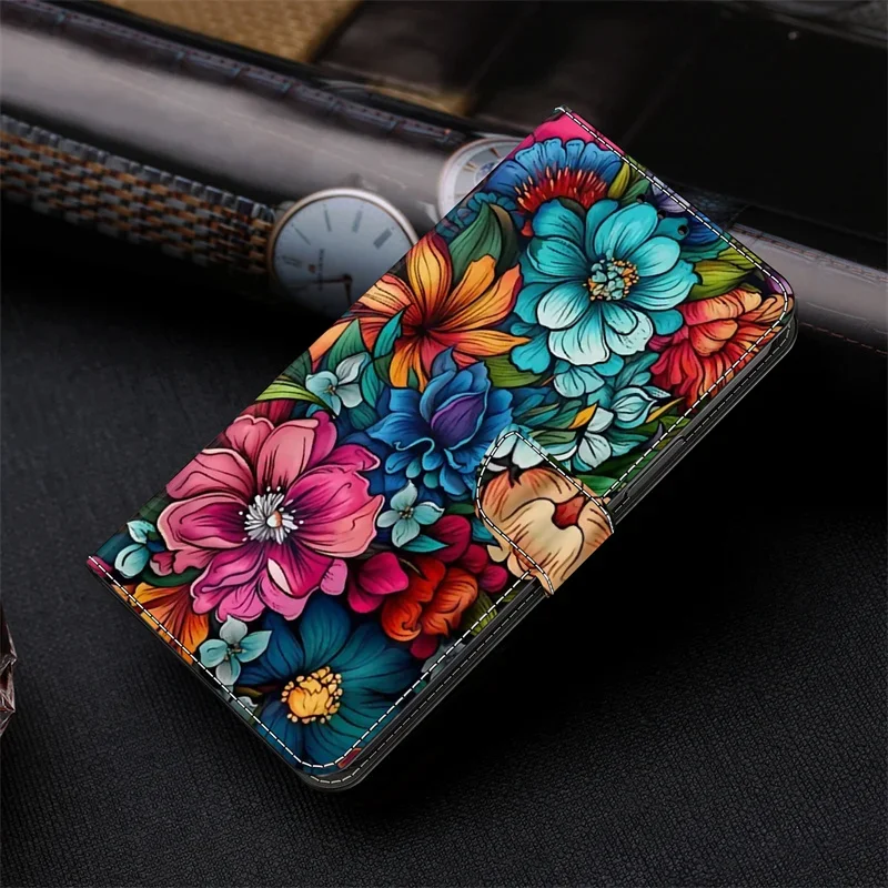 3D Flower Painted Leather Phone Wallet Case