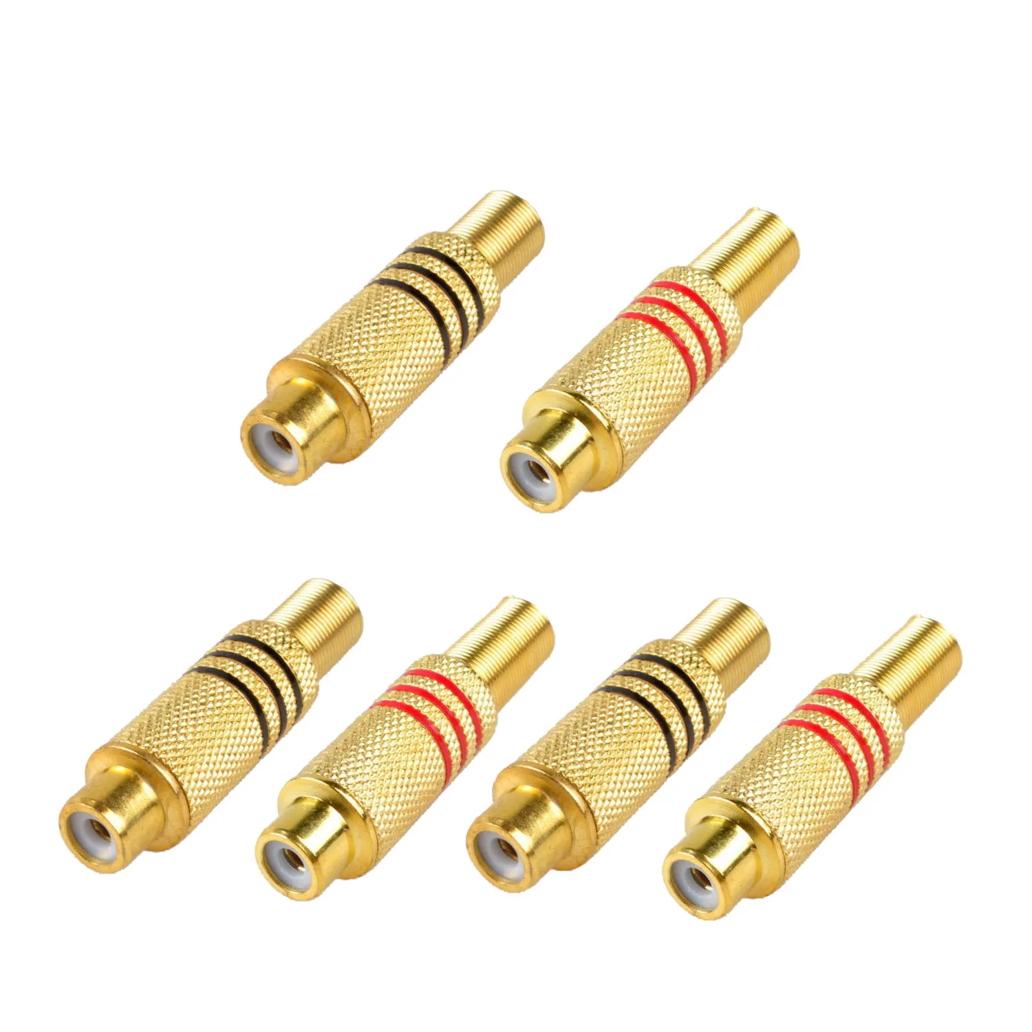 

RCA Connector Plug,6-Pack RCA Female Plug Screws Audio Video In-Line Jack Adapter Gold Plated Solder Type,gold