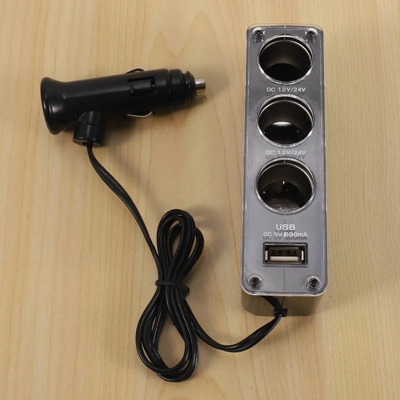 Allume-cigare à 3 voies, 12V/24V DC, multiprise pour voiture, chargeur à  prise USB, Triple adaptateur avec Port USB - AliExpress