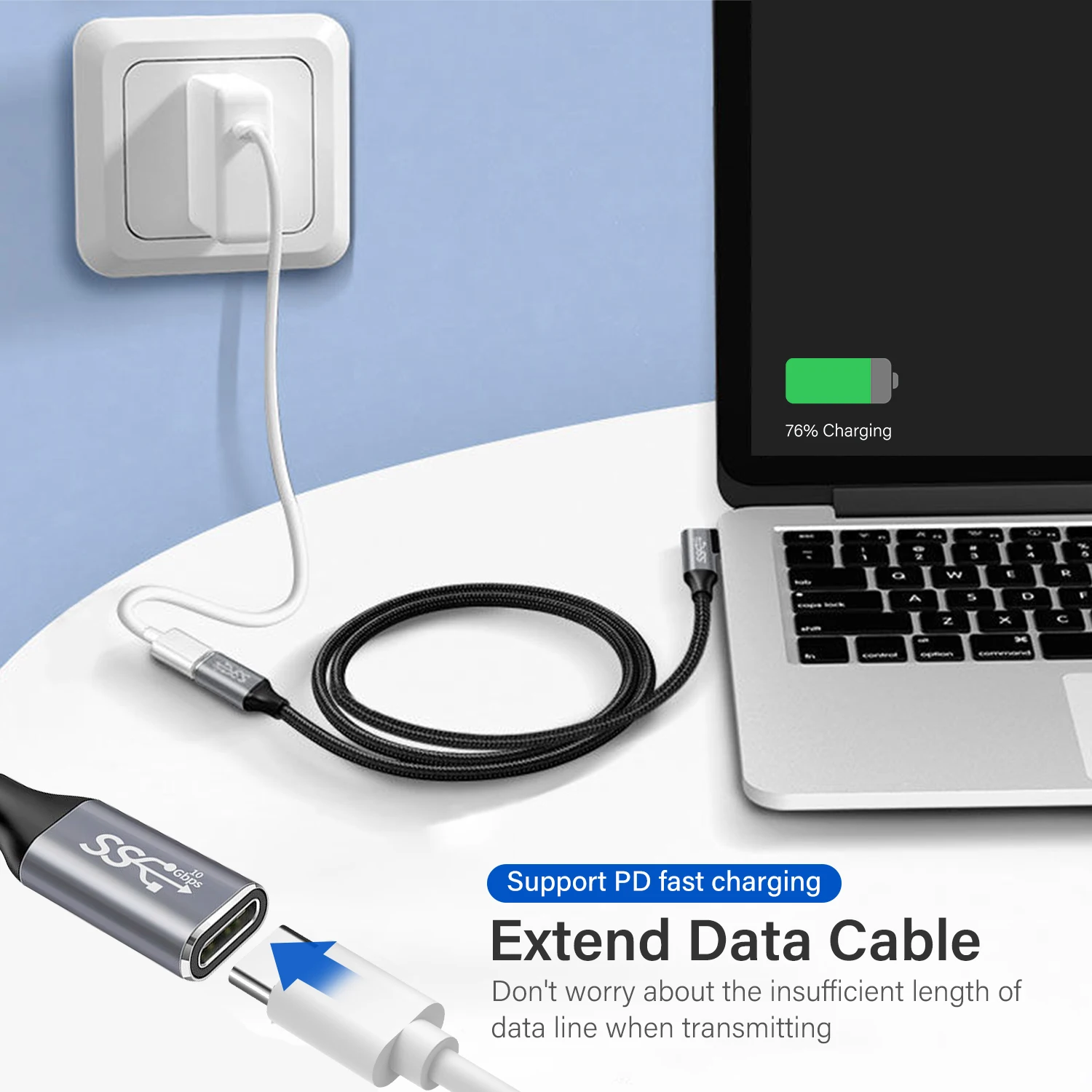 Ultra-High-Speed 100W USB-C Extension Cable with 90-Degree Elbow Design