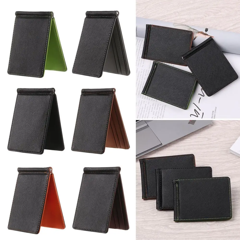 Business Sollid Thin Wallet Credit Card Bifold Money Clip Short Skin Purses ID Card Holder Men Wallet 2
