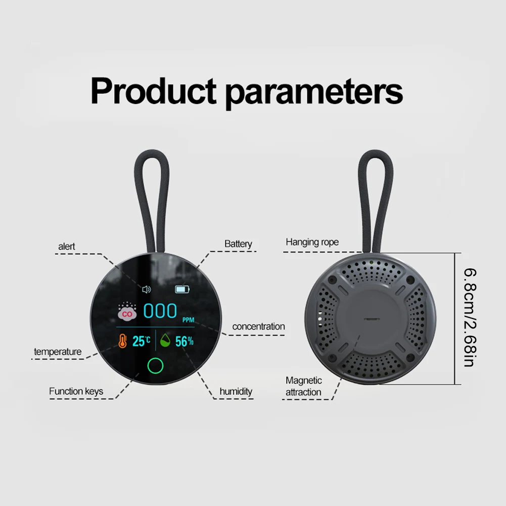 3-in-1 Carbon Monoxide Detector Accurate detection LED Screen Portable Travel Rechargeable CO Temperature Humidity Detector