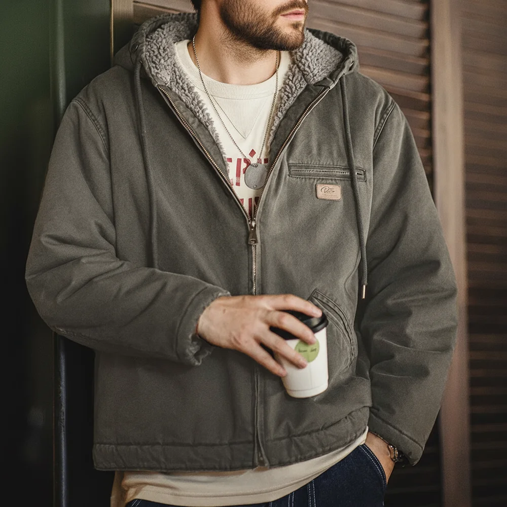 ジャケット・アウター jay1kiy0 Maden Retro J141 Active Hooded Jacket Solid Color Sherpa Fleece