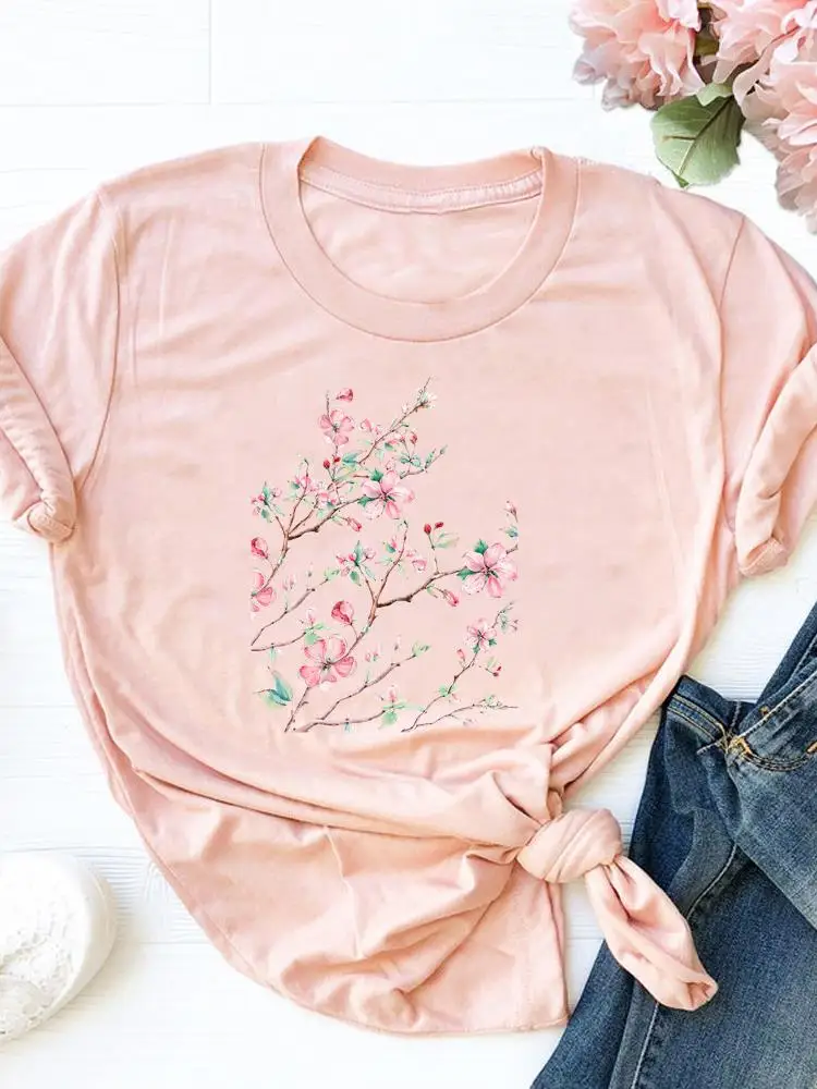 

Стильные акварельные трендовые футболки в стиле 90-х с цветочным принтом, модные повседневные футболки с коротким рукавом, женская летняя одежда, футболка с графическим принтом