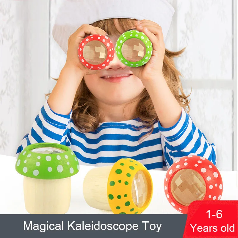 

Mushroom Wooden Kaleidoscope Multi-angle Mirror Colorful Magic World Baby Fun Puzzle Exploration Toys For Children Kid Gift Toys