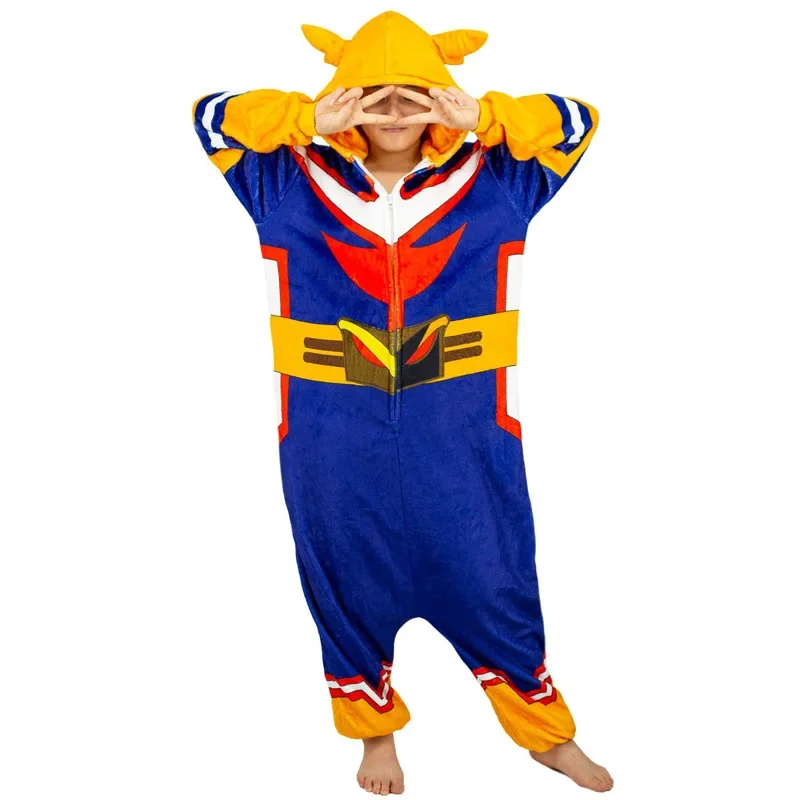 Adult Unisex Cartoon Pajamas Anime My Hero Academy All Might Cosplay Bathrobe Flannel Jumpsuit Kigurumi Halloween Outfit PR3111
