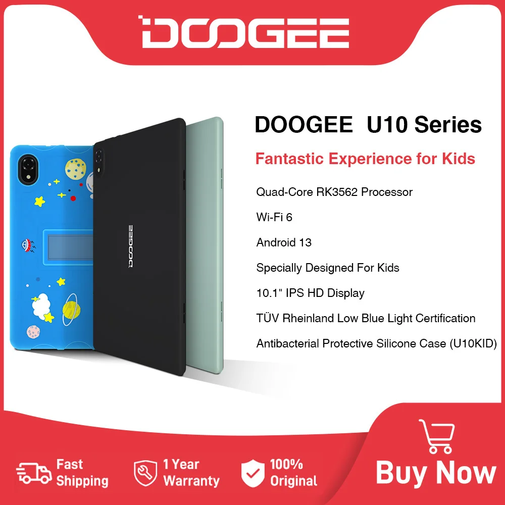 New DOOGEE U10 10.1 in Tablet 9GB+128GB/TF 1TB 5060mAh Android 13 Tablet  Wi-Fi 6