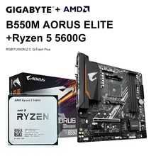 기가바이트 B550M AORUS 엘리트 마더보드 및 AMD Ryzen 5 5600G R5 5600G CPU 마더보드 세트, 프로세서 소켓, AM4 DDR4 128GB 데스크탑
