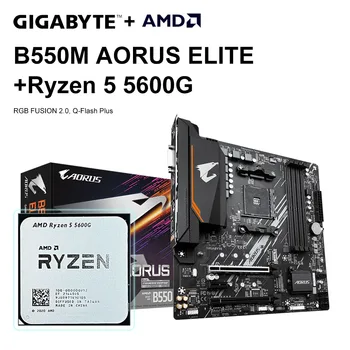 GIGABYTE B550M AORUS ELITE Motherboard + AMD Ryzen 5 5600G R5 5600G CPU Motherboard Set Processor Socket AM4 DDR4 128GB Desktop 1