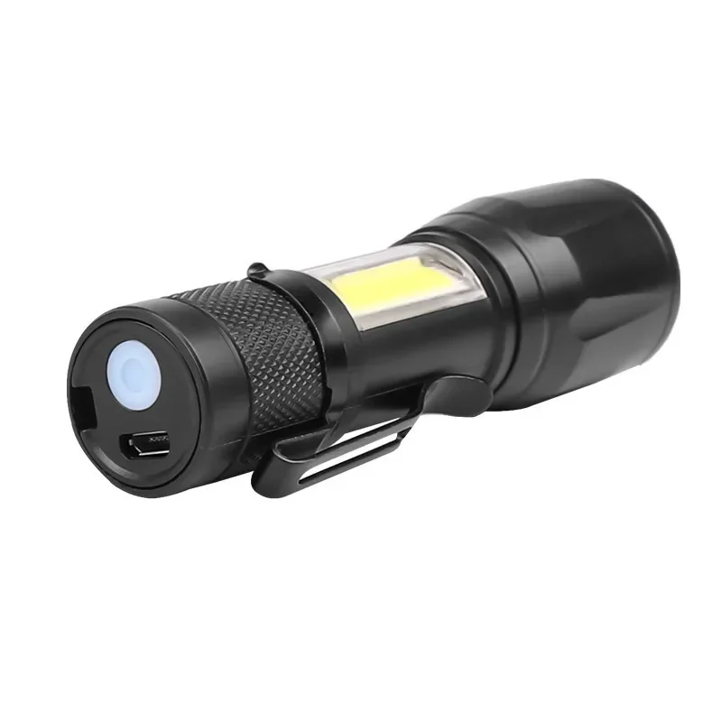 Compact USB Rechargeable Mini LED Flashlight - Portable Zoomable Light with Pen Clip for Camping and Tactical Use