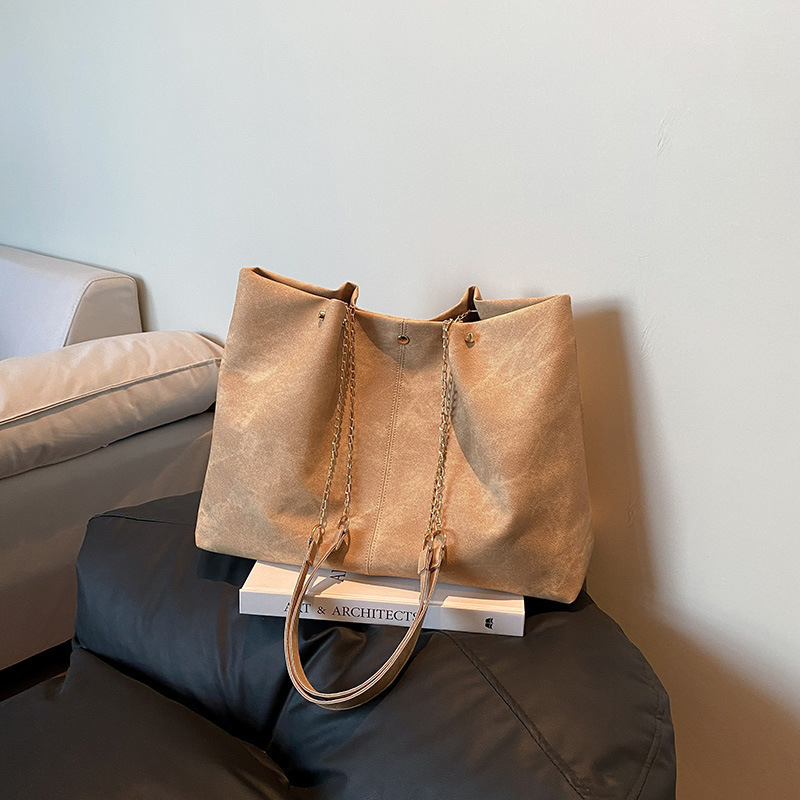 New Retro Soft Leather Shoulder Bag Women Large Capacity Simple Tote Bag Pure Color