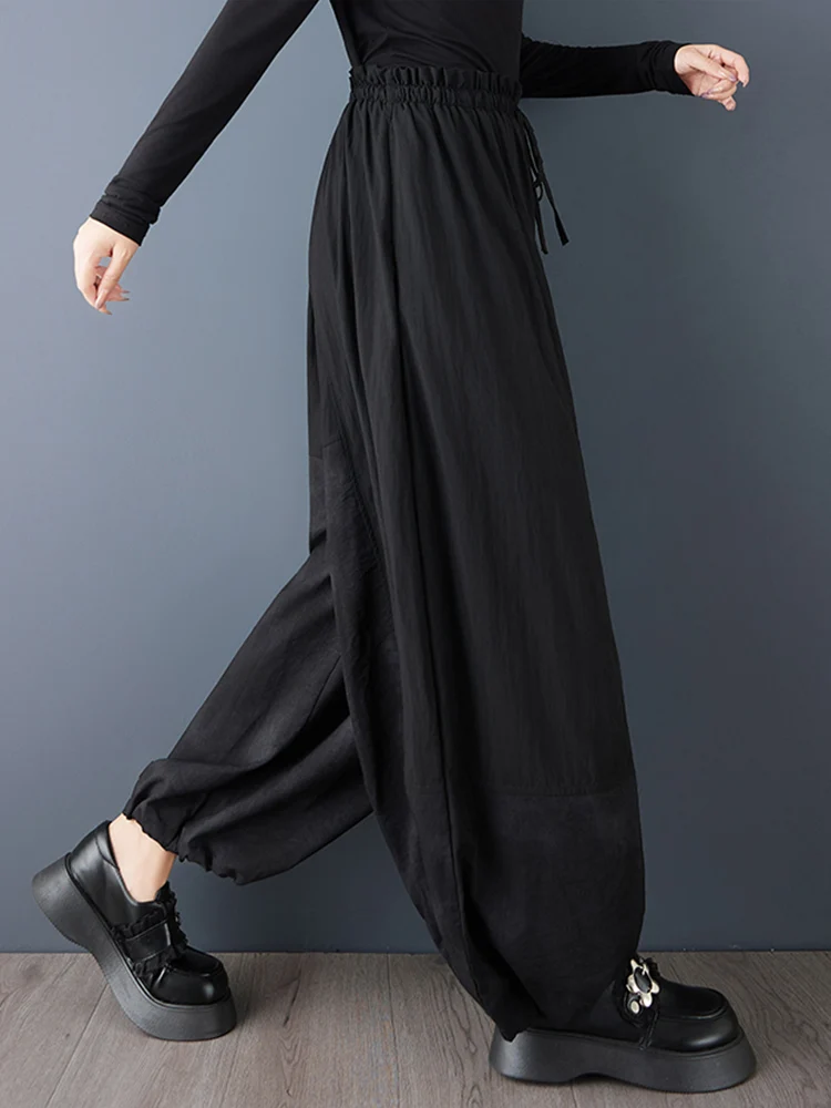 Oversized Patchwork High Waist Wide Leg Pants Women New Drawstring Fashion Casual Loose Vintage Trousers Spring Autumn 2025