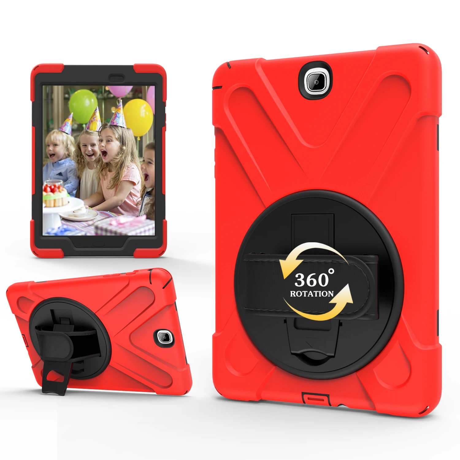 Armatura Ibrida Stand Case Per Samsung Galaxy Tab A 9.7 Sm-T550 T550 Sm-T555 T555 Cinturino A Mano 360 Rotazione Stand Case Tpu Cover # S