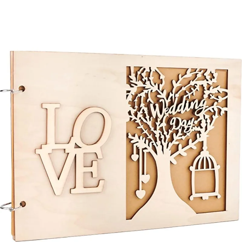 10/20/30/40 Pages Wedding Guest Book Wooden Wedding Signature Book LOVE Photo Frame Decoration Marriage Party Supplies