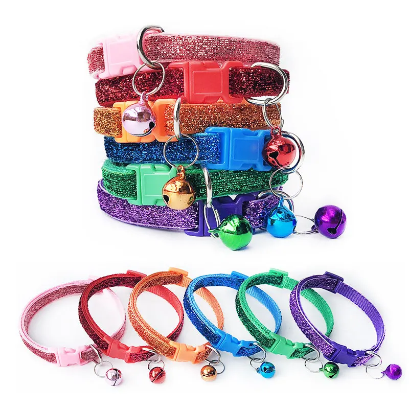 Sequin Pet Cat Collar With Bell Safety Buckle Small Dog Collar Adjustable Gato Necklace Puppy Kitten Collier Chain Quick Release 2