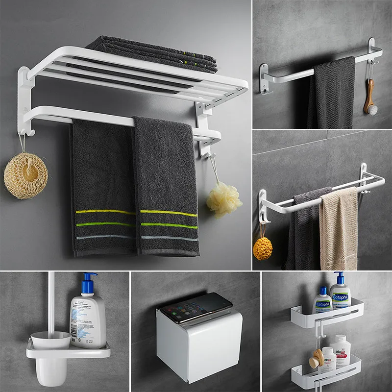 

Bathroom Decoration Accessories Set White Corner Storage Shelf Towel Rack Towel Hanger Paper Holder Holder Bath Hardware Sets