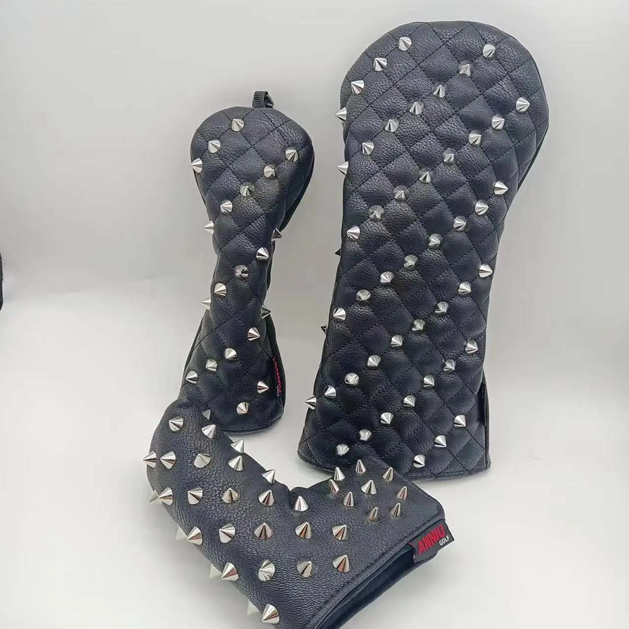 Rivets Golf Headcovers PU Leather Golf Wood Cover For Driver Fairway Hybrids 135UT Rescue Woods Clubs Head Protector
