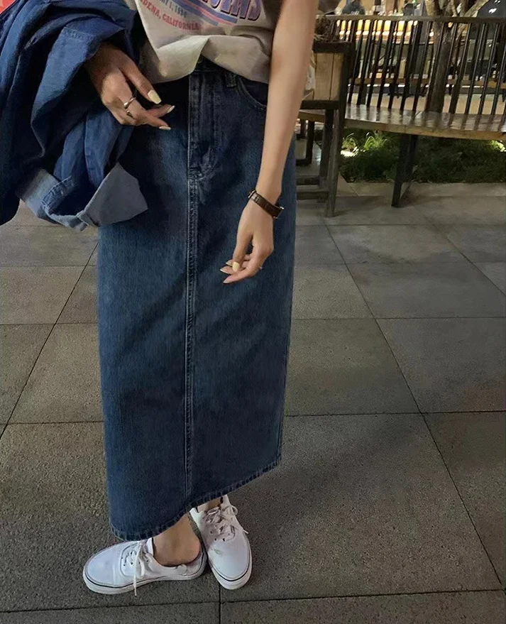 Maternity Skirt For Pregnant Women Denim Cotton Side Slit Medium Length Slimming Outerwear For Summer Spring Autumn