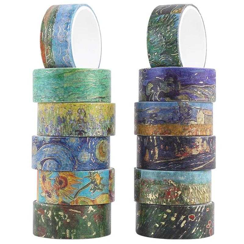 

12Rolls Van Gogh Washi Tape Gold Foil Masking Tape Decorative Adhesive Tape DIY Sticker Scrapbooking Journaling Stationery