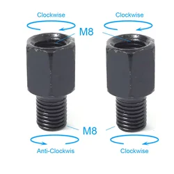Black Motorcycle Mirror Adapter Set: Universal Rearview Conversion Bolts, Clockwise & Anti-Clockwise Threads (M8M8 (RR and RL))