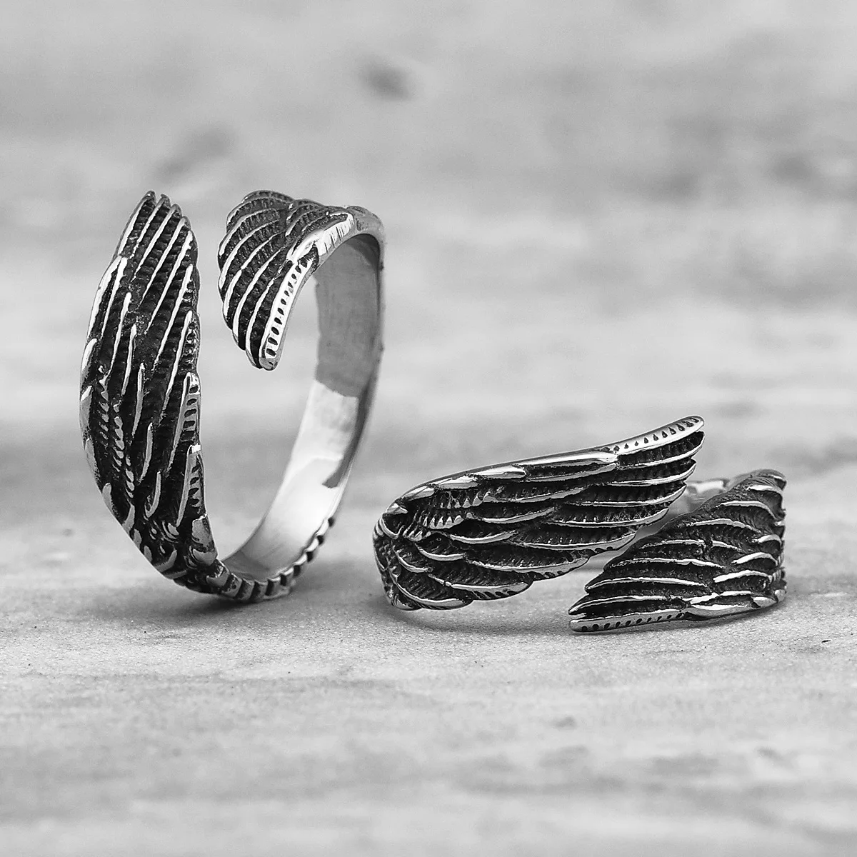 Angel Wings Stainless Steel Mens Womens Rings Punk Trendy Cool for Couple Girl Boyfriend Biker Jewelry Creativity Gift Wholesale 2