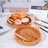 Handwoven Rattan Serving Tray with Double Handles, Multipurpose Snack Bread Platter for Tea Party Kitchen Home Decor 1