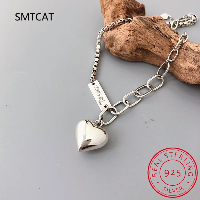 925 Sterling Silver Summer Anklet Bracelet for Women Vintage Thai Silver LOVE Heart Pendant Jewelry