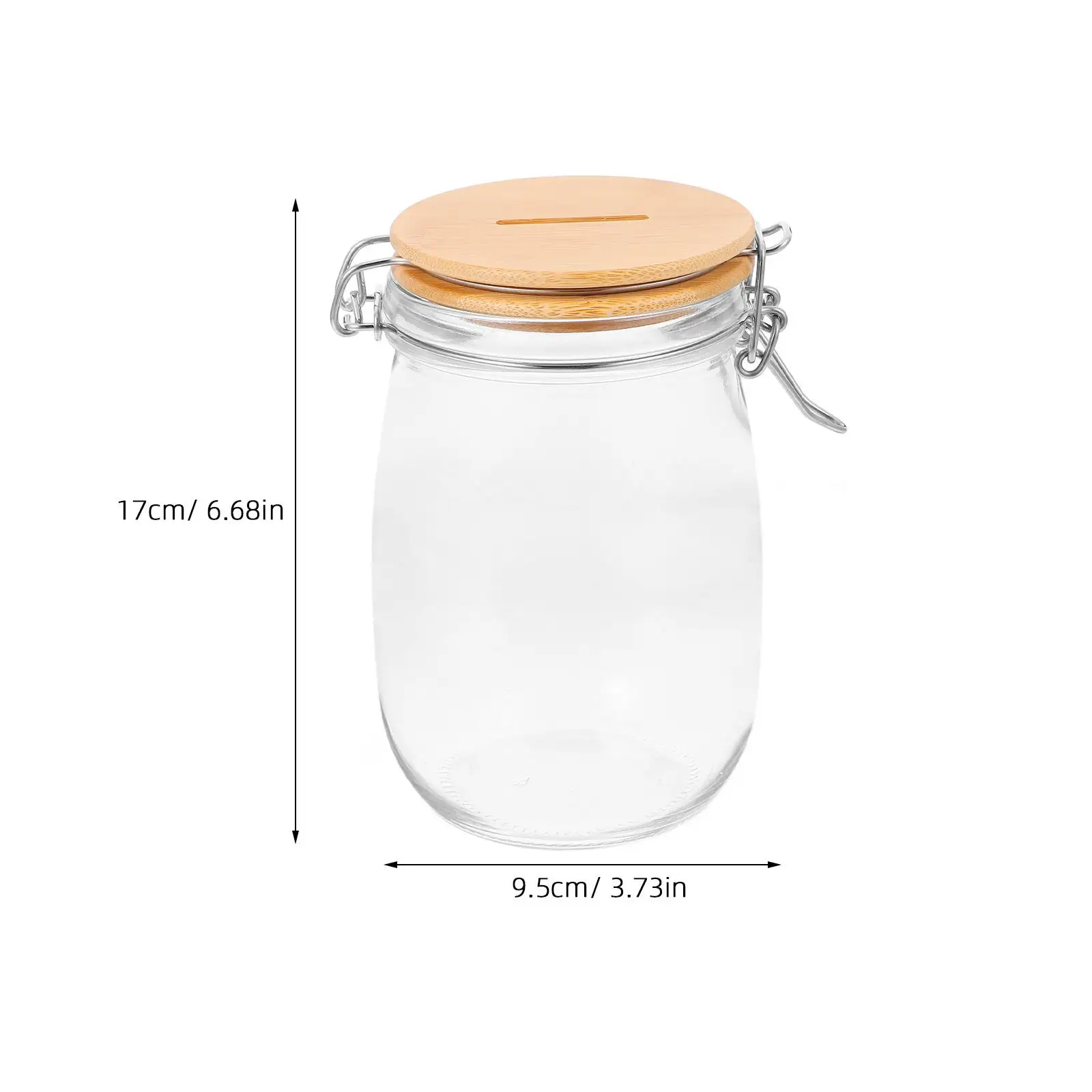 Clear Piggy Bank Large Capacity Money Coin Saving Box Wooden Slotted Lid Piggy Bank Glass Money Jar Raffle Ticket Storage Jar 4