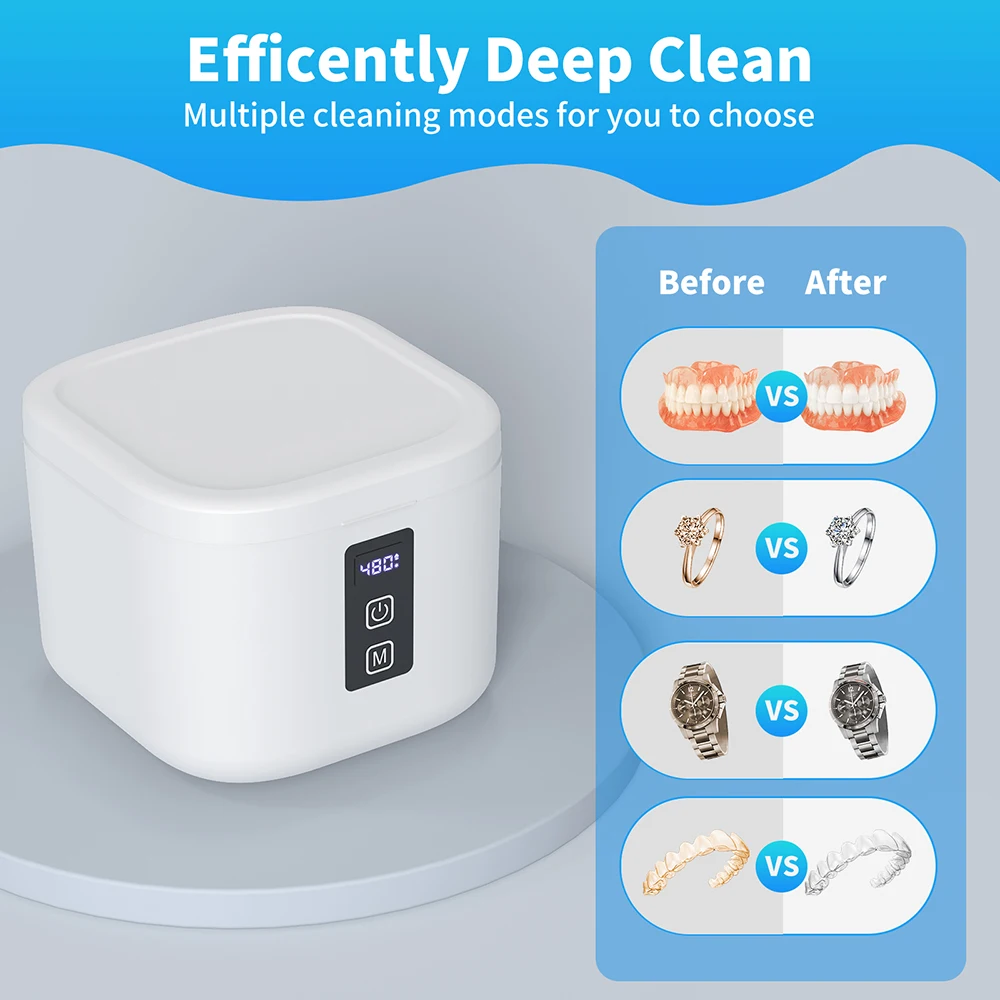KUNPHY Portable Mini Household Dental Pod Ultrasonic UV Cleaner Machine for Dentures Aligner Retainer Whitening Trays Ring 4