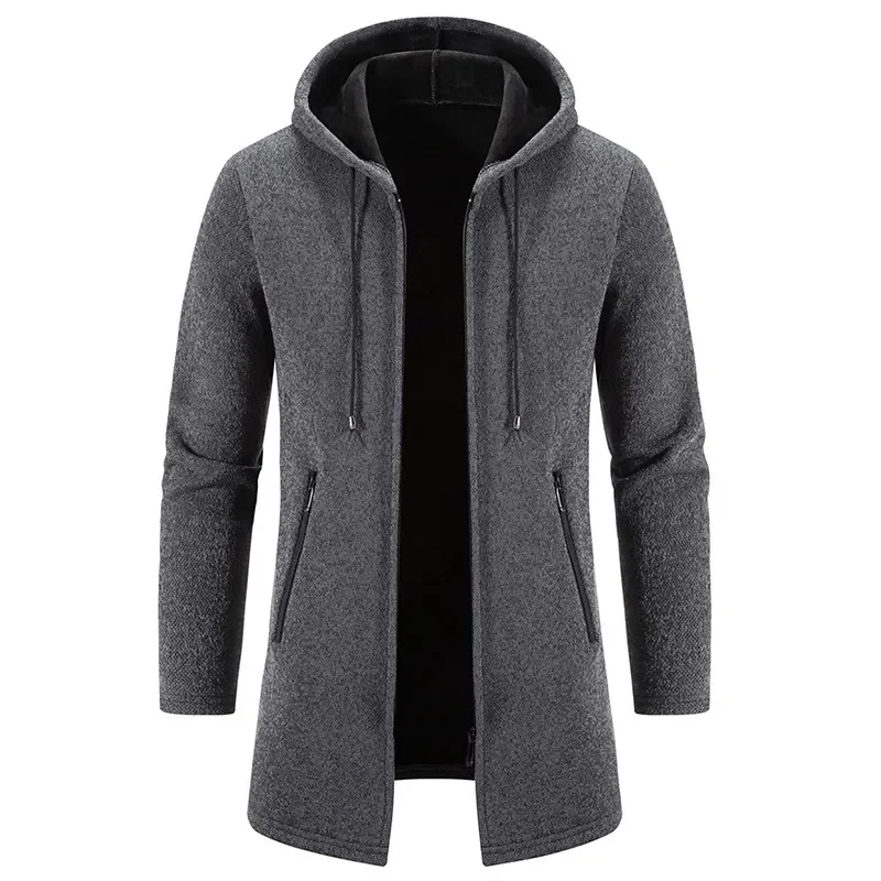 

Men Long Cardigans Sweater Coat Winter Fleece Warm Male Knitted Hooded Solid Sweatercoat Windbreaker Fashion Causal Clothing