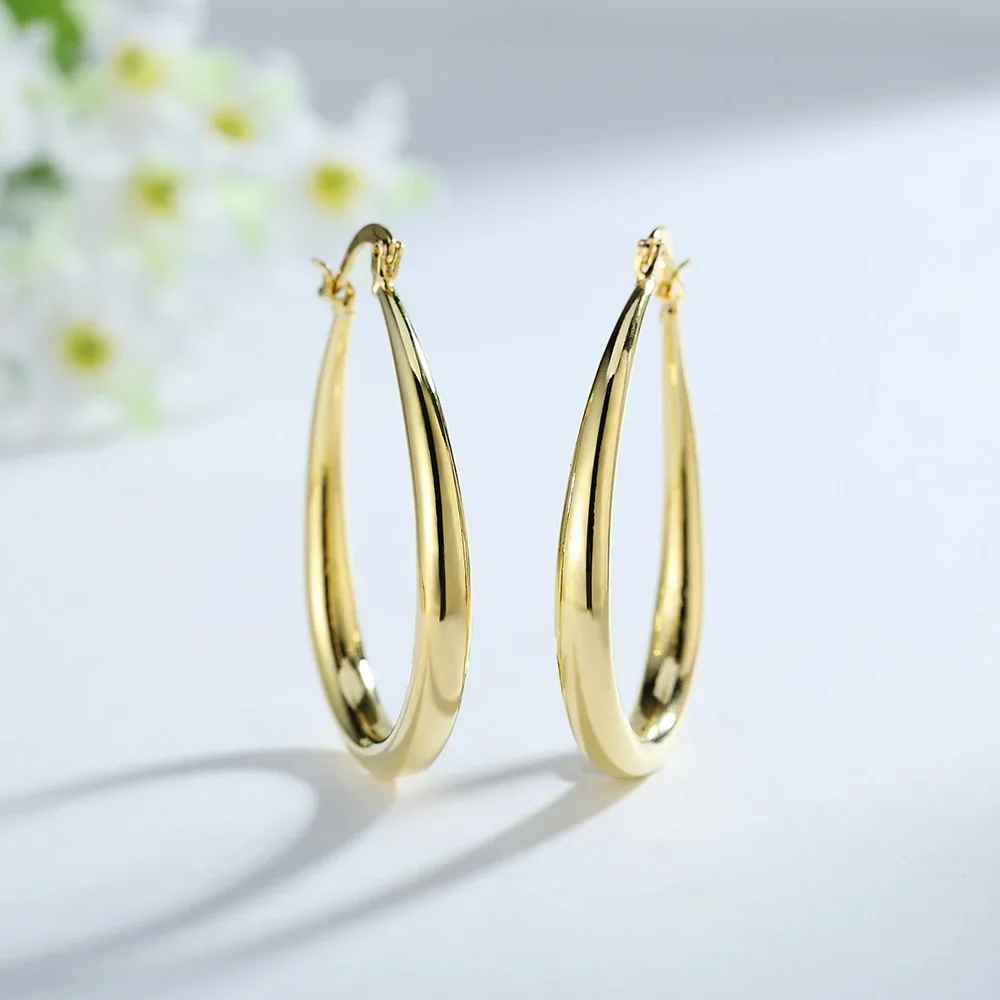 

925 Sterling Silver 4.4cm Oval Earrings High Quality 18K Gold Plated Fashion Jewelry Wedding Christmas Gift