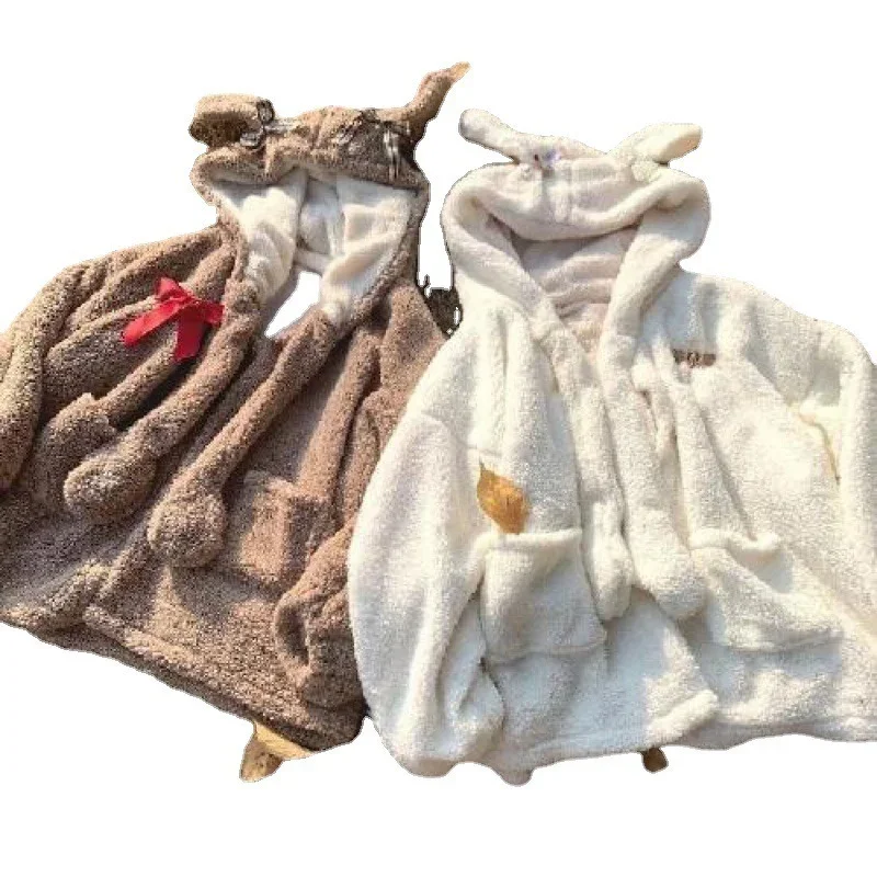 Women's Zipper Oversized Soft Winter Jacket Harajuku Kawaii Hooded Rabbit Ears Plush Faux Cashmere Coat Plus Velvet Padded 2023
