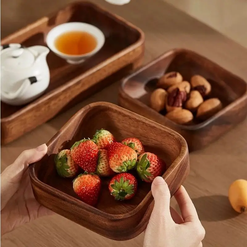 Stackable Wooden Tray Desktop Wood Storage Nut Box Creative Dessert Fruit Plate Creative Japanese tableware Home Decoration 2